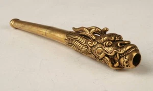 Colección China Antigua Latón Tallado a Mano Dragón Pipa Herramienta para Fumar 20520 - Imagen 1 de 6