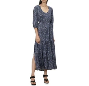 Veronika Maine Blue Maxi Dress Size 12 Long Tiered Silk Long Sleeve Indigo Cobra - Picture 1 of 5