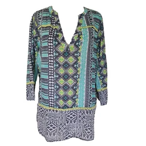 Firefly Womens 100% Cotton Long Sleeve Colourful Kaftan Top Size L Blue White - Picture 1 of 5