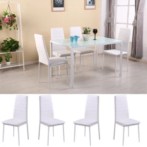 Modern 120cm Glass Dining Table and 4/6 Chairs Set White Dining Room Furniture - Picture 1 of 19