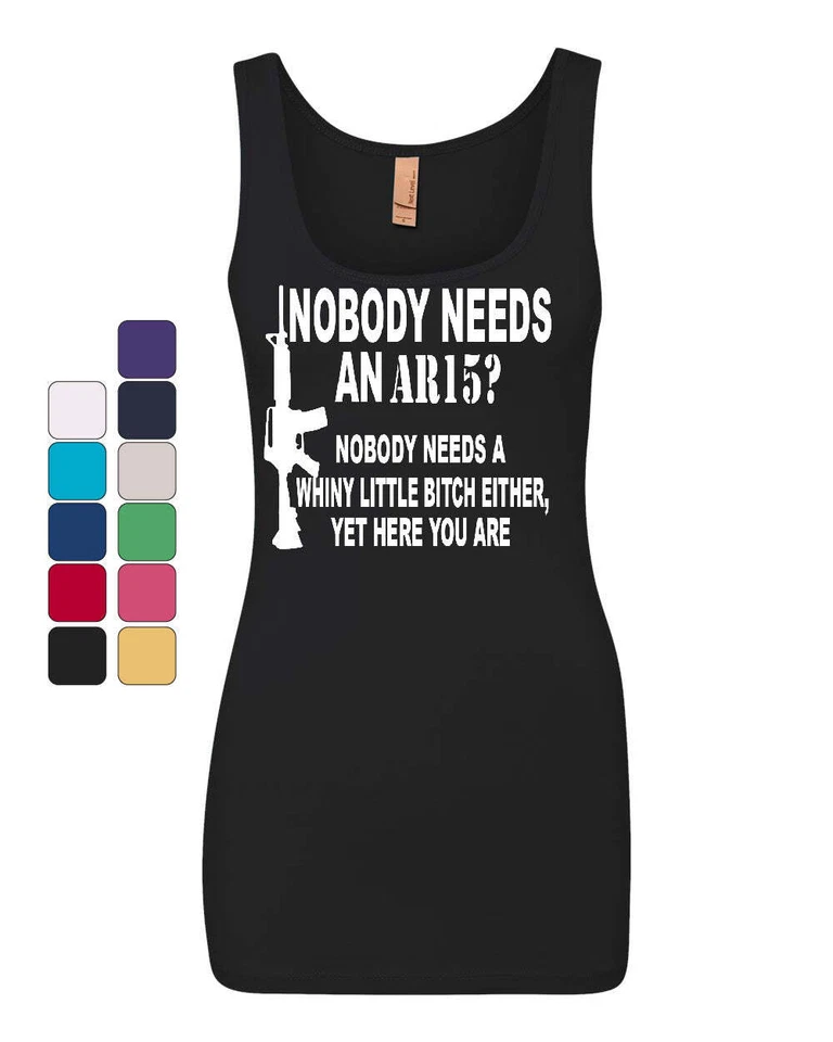 没有人需要 AR15? 女式背心滑稽政治枪权上衣 — 第 1/1 张图片