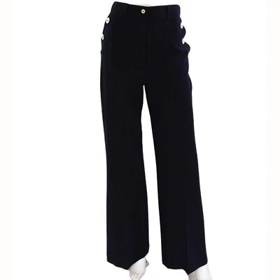 Брюки расклешенные женские Tommy Hilfiger темно-синие морские высокая талия 10 золотых пуговиц - Изображение 1 из 4