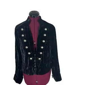 Revolve Nightcap Womens Sgt Breasted Black Velvet Military Blazer Jacket Sz 2/S - Picture 1 of 11