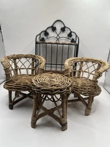 4 Piece Rattan/Wicker Miniature Doll House Furniture, Shelf, 2 Chairs, Table - Picture 1 of 5