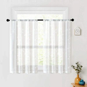Sheer Tier Curtains, Christmas Bedroom Tiers Rod Pocket, Leaves Embroidery Ba... - Picture 1 of 8