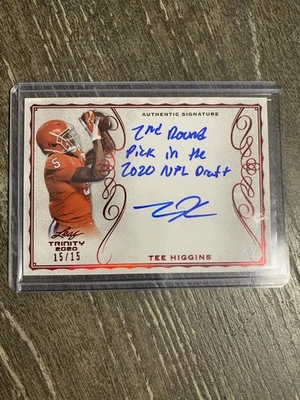 2020 Leaf Trinity Signatures Red Foil 15/15 Tee Higgins Rookie Auto RC - Image 1 of 4