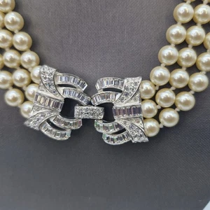 Collar multicapa vintage Cookie Lee perlas y diamantes de imitación tono plata DECO 17" - Imagen 1 de 14