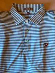 Peter Millar Herren XL Sommer Komfort Polo Golf Shirt Schild Logo blau gestreift - Bild 1 von 3