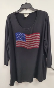 Schwarz Pailletten amerikanische Flagge 4. Juli USA Neuheit Shirt XL von Gardy 3/4 Arm - Bild 1 von 4
