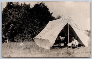 K39/ Bemidji Minnesota RPPC Postcard c1910 Man Tent Camping 465 - Picture 1 of 2