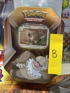 Pokemon Triple Whammy Slaking Tin 3 paquetes de refuerzo 3 cartas de aluminio TCG nuevo sellado - Imagen 1 de 4
