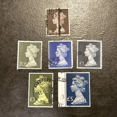 GB 1970-80's HIGH VALUE LARGE SIZE MACHINS USED 6 STAMPS TO £5 VALUE - Image 1 of 4