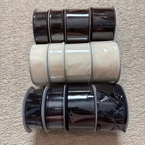 Christmas Velvet Ribbon 4 Black, 4 Cream, 4 Brown 1.5” and 2.5” Wired  - Picture 1 of 6
