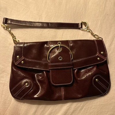 SEE PHOTOS! MERONA Collection Burgundy Purse Y2K Patent Flap Shoulder Bag/Clutch - Image 1 of 4