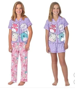 Squishmallows Boys Girls Pajamas Purple 3-Piece Top Pants Shorts Short Sleeves - Picture 1 of 5