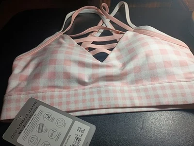 Sujetador deportivo Lorna Jane LJ Excel Cha Cha nuevo con etiquetas rosa/blanco mediano  Foto 1 de 4