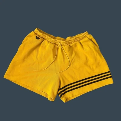 Adidas Yellow Athletic Shorts With Black Stripes Drawstring Waist Elastic Band M - Image 1 of 4