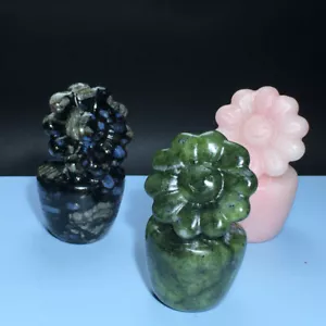 215g Natural Crystal Various ores Hand-carved Exquisite sunflower statues 3pcs - Picture 1 of 4