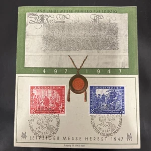 Allierte Zone Gedenkkarte Leipziger Messe 1947 mit Satz+SSt NICHT GEFALTET S705 - Bild 1 von 4