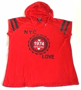 ROUGE NEW 1974 NYC LOVE Print Hoodie Knit Sweat Crossfit Tee Petites Plus 4X QCO - Picture 1 of 4