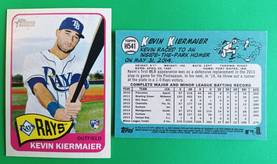 2014 TOPPS HERITAGE KEVIN KIERMAIER RC ROOKIE HI# H541 CARD TAMPA BAY RAYS - Image 1 of 1