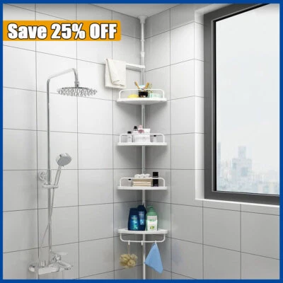 4 Tier Telescopic Bathroom Corner Shelf Shower Caddy Storage Racks Tension Pole