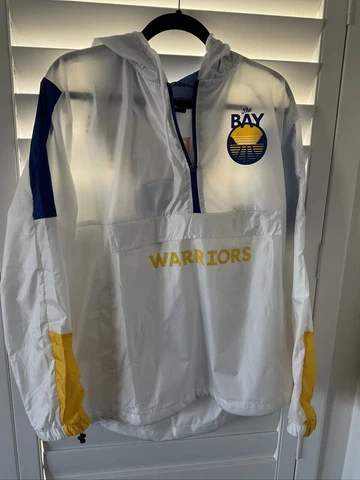 New With Tags Men’s XL White Warriors Wind Breaker NBA Pullover Jacket Cover