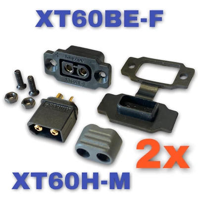 ✅ 2 Paar XT60BE-F Einbaustecker + XT60H Schwarz Gummikappe Schrauben XT60 Buchse - Bild 1 von 4