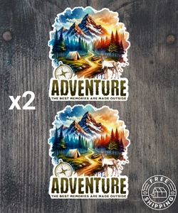 Lotto 2 adesivi decalcomanie "Avventura i migliori ricordi sono fatti fuori" 3" x 3,5" - Foto 1 di 1