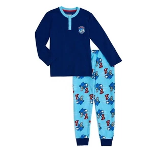NWT Sonic The Hedgehog Boys Blue Long Sleeve Henley Pajamas Set 2-Piece Size 6-7 - Picture 1 of 2