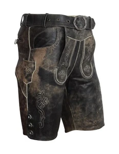 GERMAN BAVARIAN LEDERHOSEN MEN TRACHTEN WEAR SPLIT LEATHER OKTOBERFEST SHORTS - Picture 1 of 9
