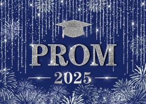 LYCGS 7X5ft Navy Blue and Silver Backdrop Class of 2025 Prom Party Decor Banner - Picture 1 of 5