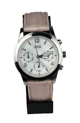 GUESS Womens Waterpro Watch Multi Dial MOP Pink Leather Band New Battery Running - Image 1 of 4