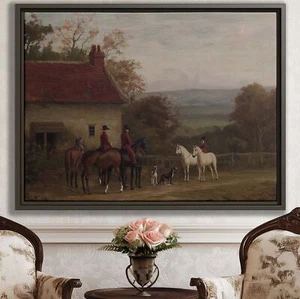 Vintage Countryside Canvas Print Horse Painting Rustic Wall Art Framed Decor - Picture 1 of 9