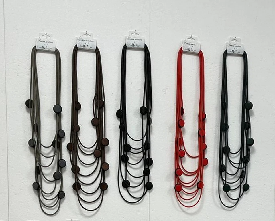 Federleichte Lagenlook Kautschuk "Bänder" Kette Modeschmuck ~ Versch. Farben ~