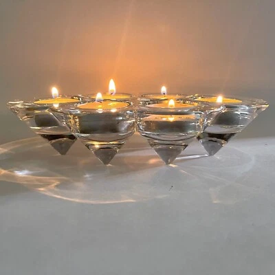 "Candelabro ligero de vidrio artístico transparente para té de nido de abeja 6 orificios 8,5"" X 5"" X 2"" único" Foto 1 de 4