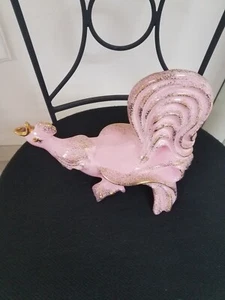 Mint 1950s 13" MCM Large Pink Ceramic chinese Fighting Cock Rooster Pink W Gold - Picture 1 of 9