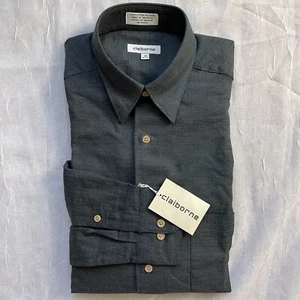 Camisa Claiborne Gris Oscuro Mangas Largas con Botones Para Hombre Talla 16 32/33 Nueva con Etiquetas $45 - Imagen 1 de 5