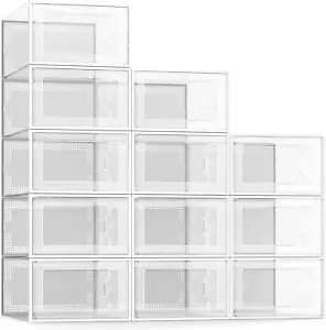 X-Large Shoe Storage Box Fit Size 11, Clear Plastic Stackable Shoe Organizer for - Picture 1 of 8