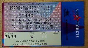 Boleto Jumbo de Concierto JETHRO TULL 2000 pies Vale Tx - Una pierna para estar de gira - Imagen 1 de 2