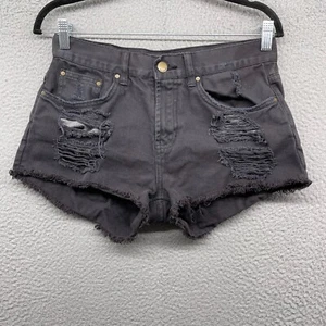 Billabong Womens Denim Short Black Straight Mid Rise Ripped Boyfriend Size 27 - Picture 1 of 11