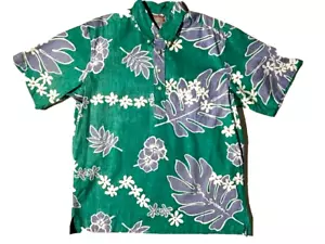 New REYN SPOONER Men Phil Edwards Green Floral Print Surf Hawaiian Aloha Shirt L - Picture 1 of 9