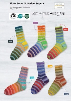 "Rellana Flotte Socke Perfect Tropical" 100g Sockenwolle 4fach mulesingfrei