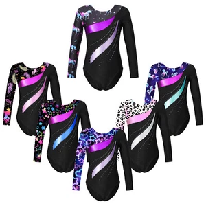 Kids Girls Rompers Shiny Bodysuit Ballet Unitard Tumbling Jumpsuit One Piece - Picture 1 of 76