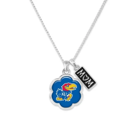 Kansas Jayhawks Mom Hazel Blue Silver Chain Flower Necklace Jewelry Gift KU Cover