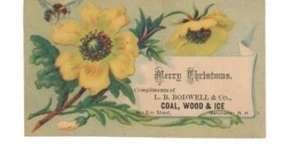 VICTORIAN L.B. BODWELL WOOD, COAL AND ICE MANCHESTER, N.H. MERRY CHRISTMAS CARD - Picture 1 of 2