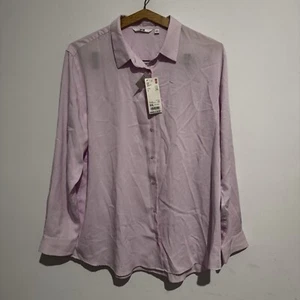 NEW Uniqlo Womens Rayon Long Sleeve Blouse Button Up Shirt Size 2XL XXL Pink - Picture 1 of 6
