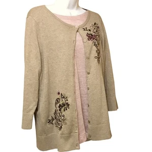 Christopher & Bank Pure Cotton Tan Tweed Cardigan Sweater. L - Picture 1 of 6