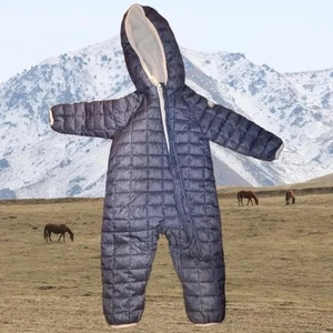 Tuta da neve Snozu bambino 9/12M blu puffer foderata sherpa con cappuccio pezzo unico invernale - Foto 1 di 3