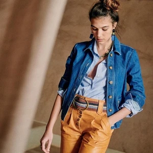 SEZANE Anila Organic Cotton Denim Crop Utility Jacket Anthropologie 34 XS $145 - Picture 1 of 12